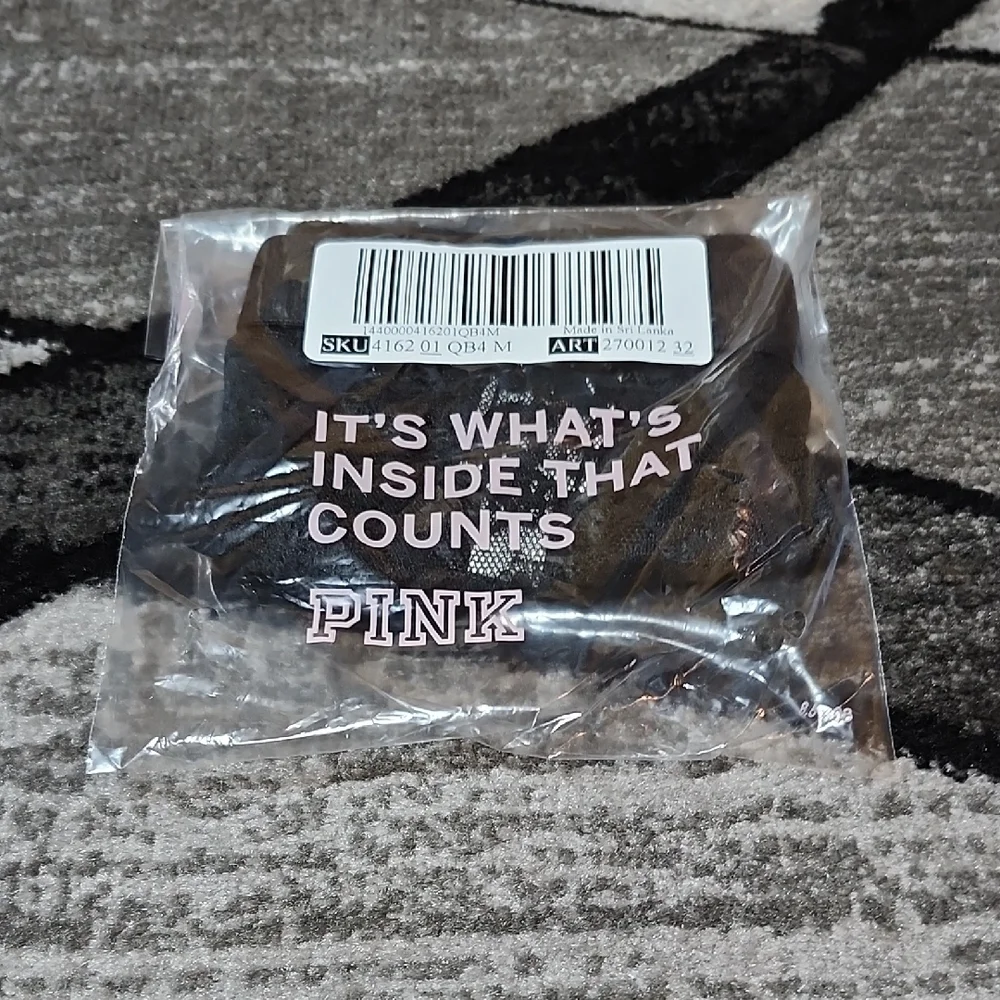 VS PINK BLACK LACIE LOGO PATCH BRAZILIAN PANTY